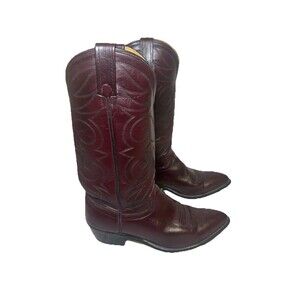 Dan Post USA Red Brown Burgundy Oxblood Leather Cowboy Boots Men's Size 8.5D Vtg